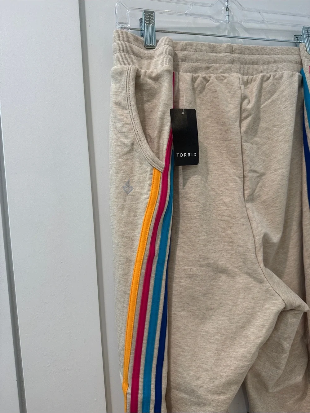 torrid Beige Sweat Set with multi color Stripes Trim